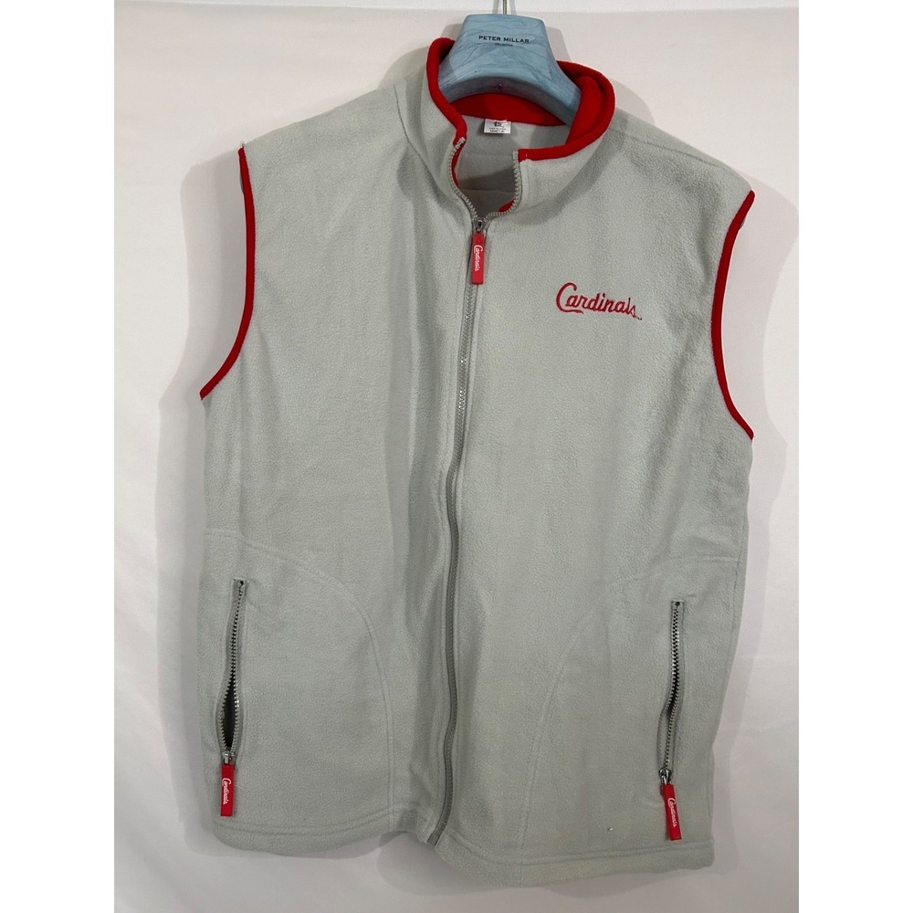 St Louis Cardinals Polyester Men's Sz XL Gray Red  MLB Baseball Full Zip Vest‎
